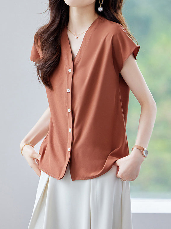 Vネックフレア袖ブラウス　2色入