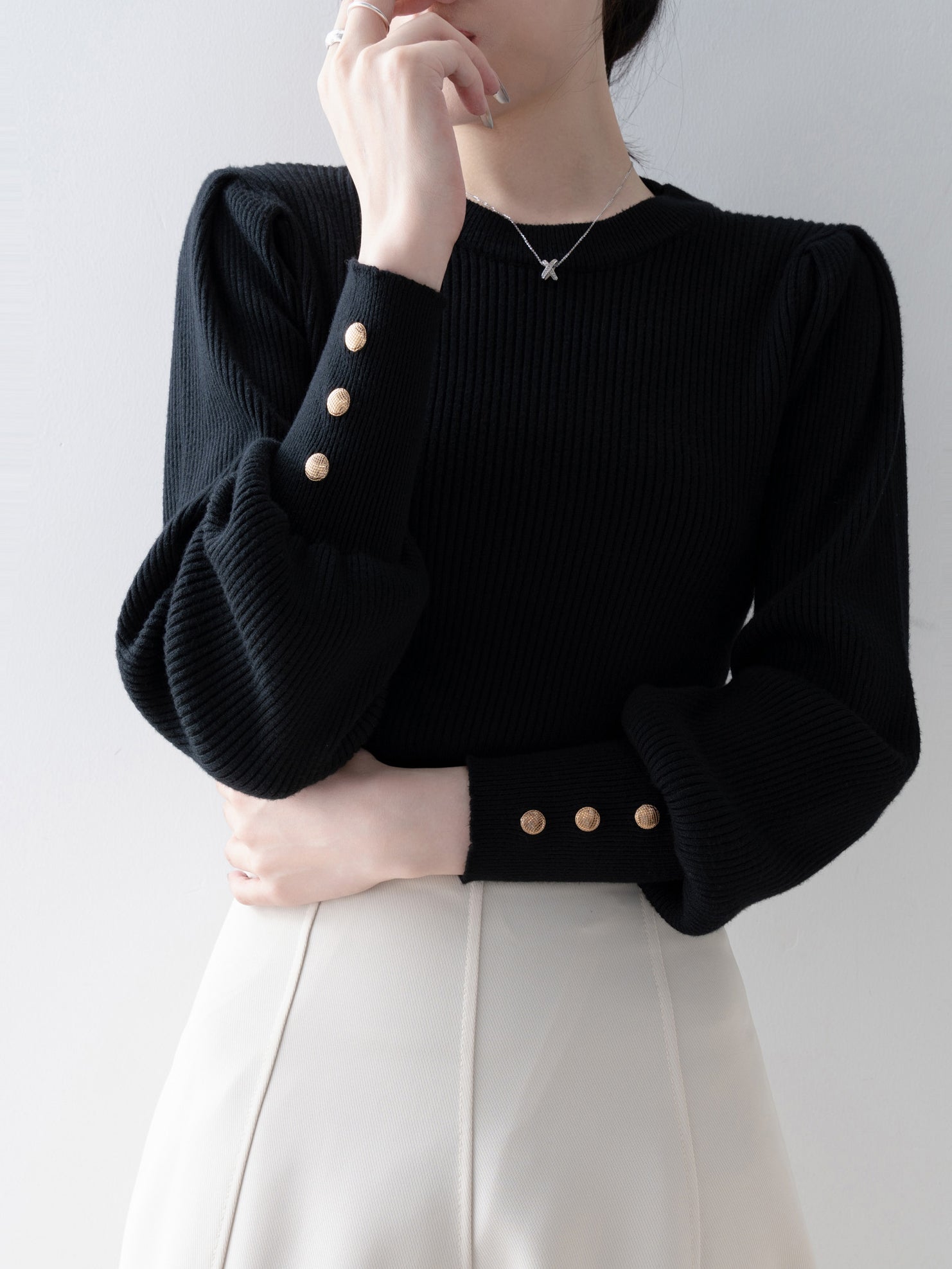 Volume sleeve ribbed knit top in 3 colors