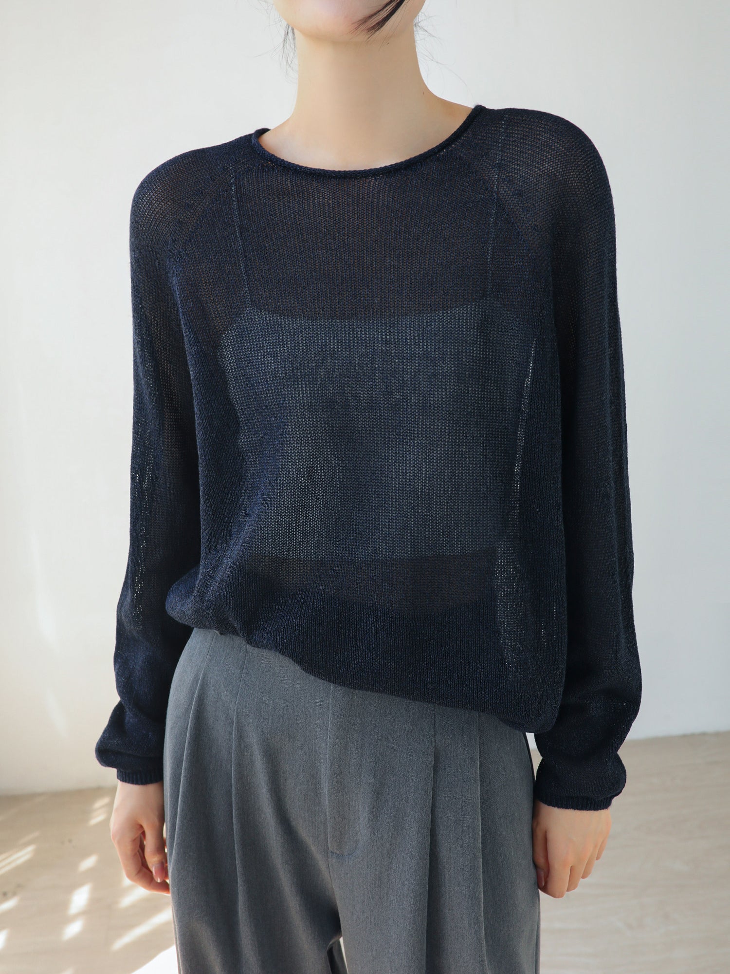 畦編みクルーネックニットプルオーバー　3色入