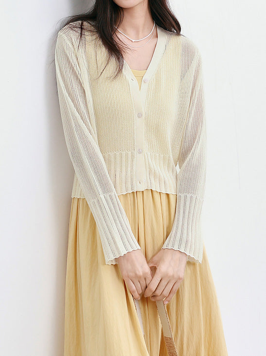 Sheer knit V-neck cardigan in 2 colors