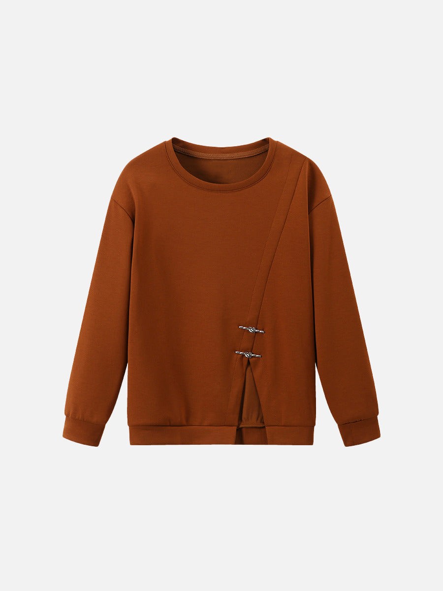 Chinese Button Front Slit Sweatshirt (2 Colors)