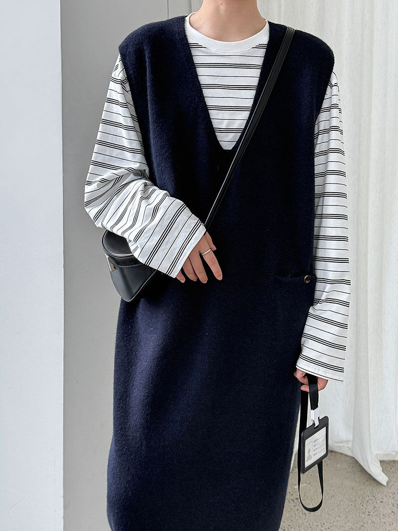 Vネックバックボタンニットタンクワンピース　3色入