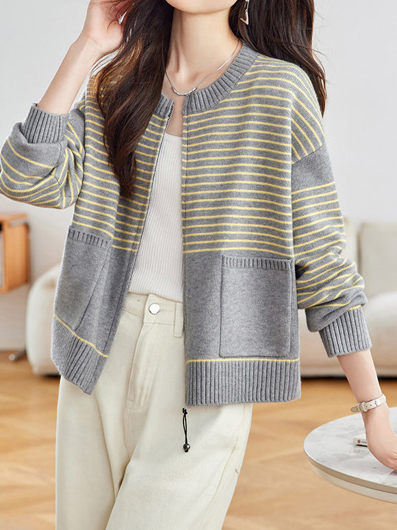<先行公開>パネルボーダージップアップカーディガン　2色入 - SonderSable