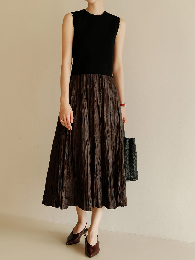 Wrinkled faux leather flared skirt in 3 colors