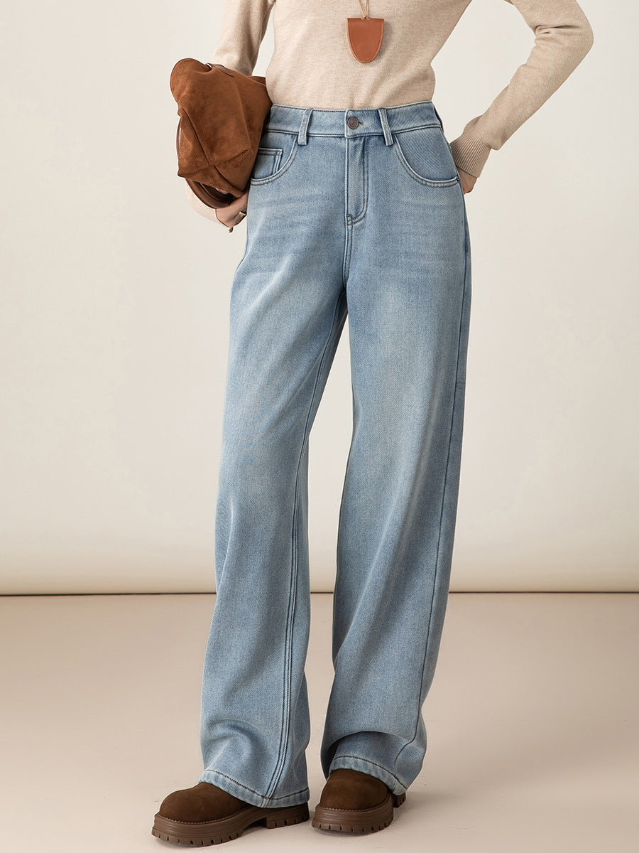 裏起毛ワイドデニムパンツ　3色入