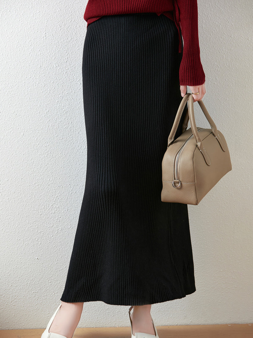 ウールリブニットロングスカート　3色入