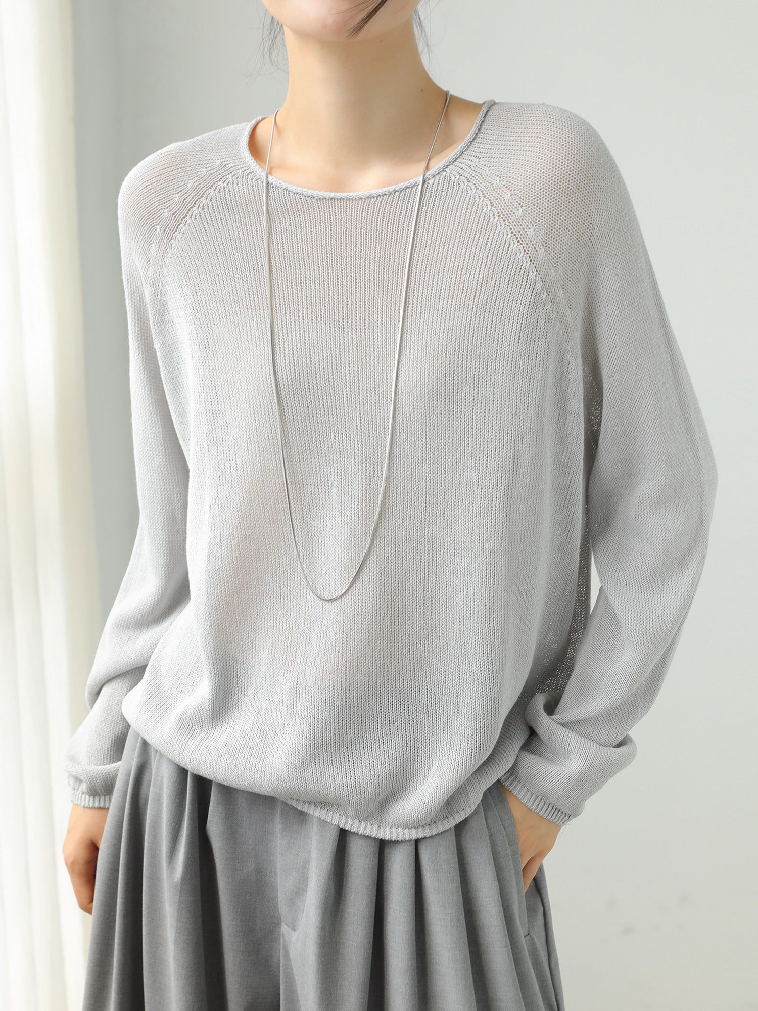 畦編みクルーネックニットプルオーバー　3色入