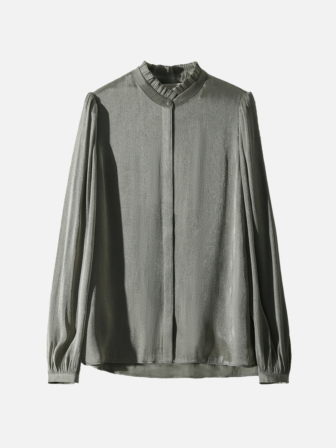 Frilled color glossy volume shirt 2 colors