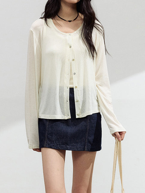 クルーネックリネン調カーディガン　6色入＜セットアップ対応＞