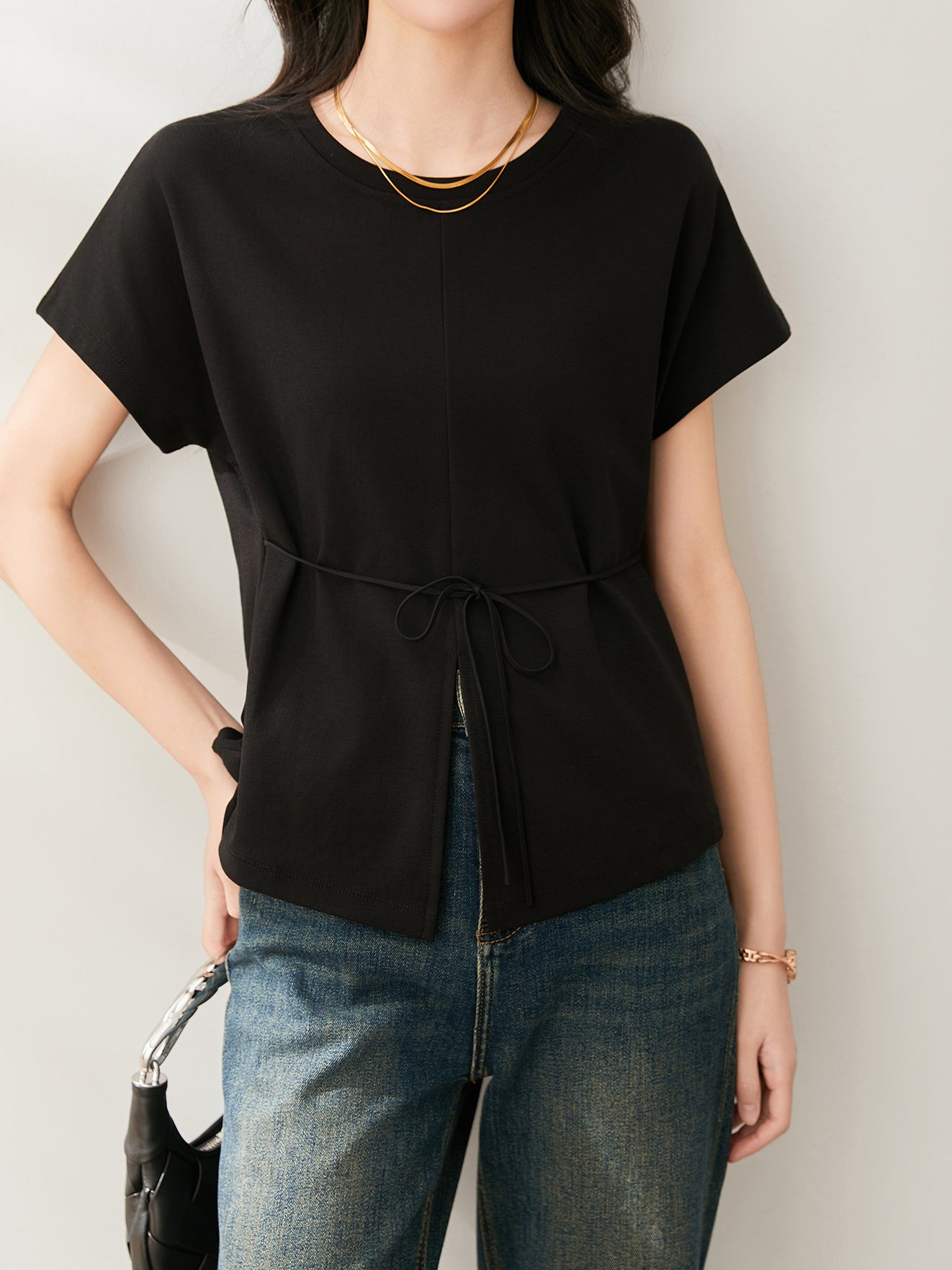 フロントスリットストラップTシャツ　2色入 - SonderSable