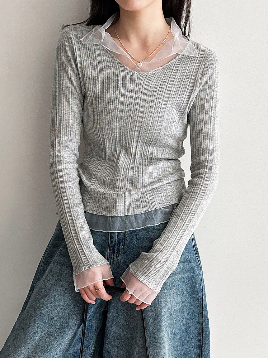 チュールドッキングリブカットソー　3色入