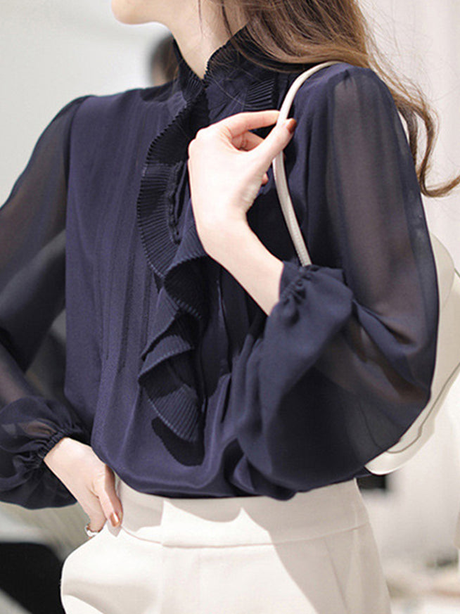 Ruffled chiffon blouse in 2 colors