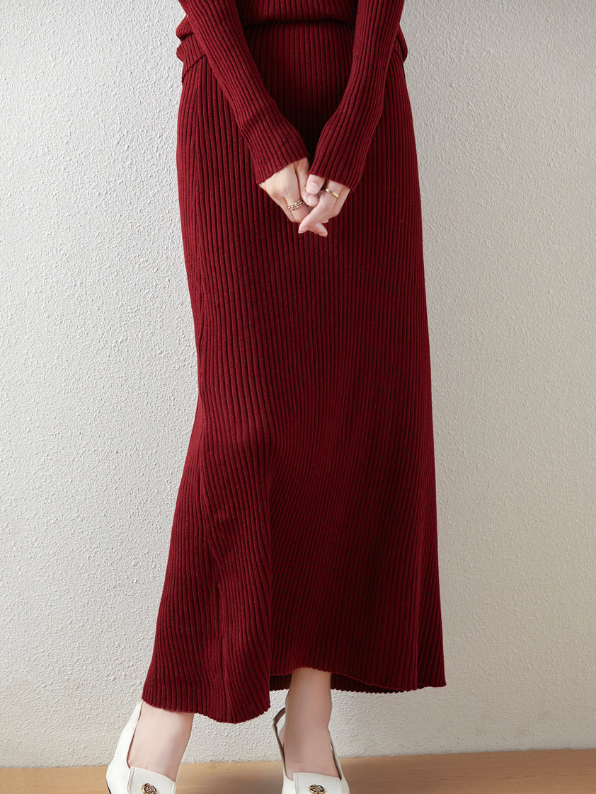 ウールリブニットロングスカート　3色入