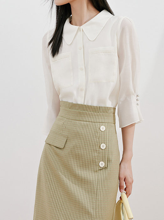 シースルーパールタック袖ブラウス　3色入