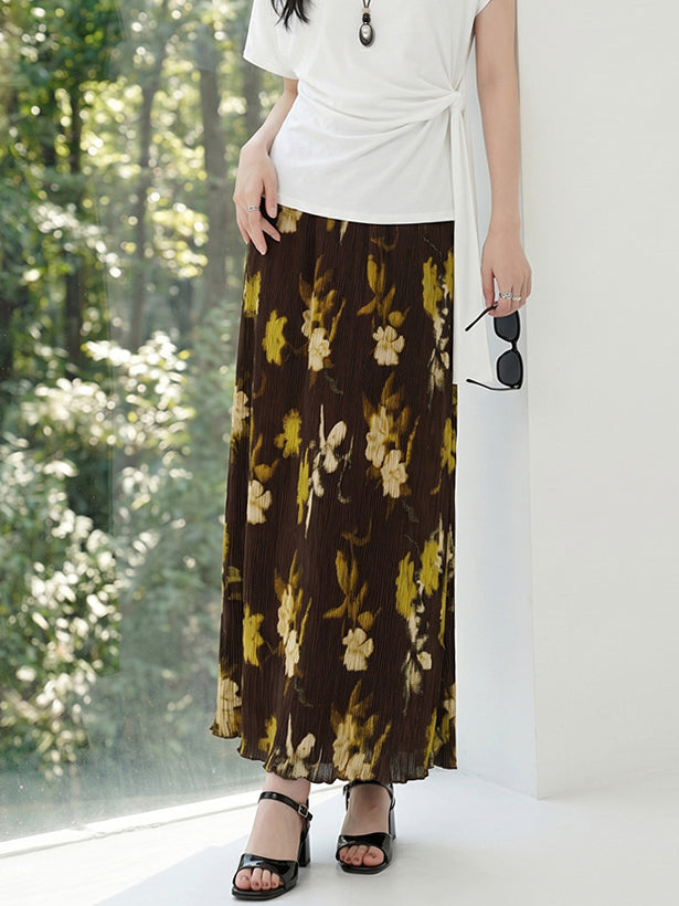 フラワープリントプリーツナロースカート