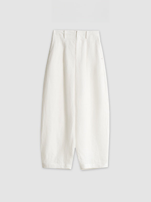 French Sleeve Denim Blouse &amp; Tapered Natural Pants (Can be worn as a set)