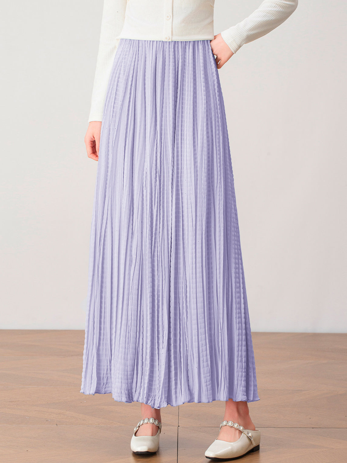 ビーズワッシャープリーツスカート　5色入