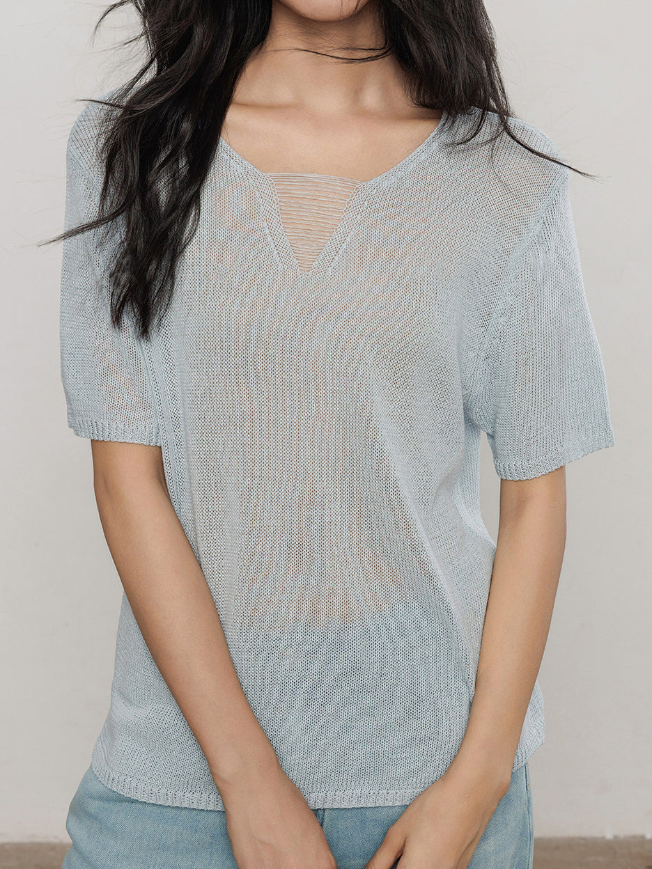 シアーハーフスリーブメッシュニット　4色入