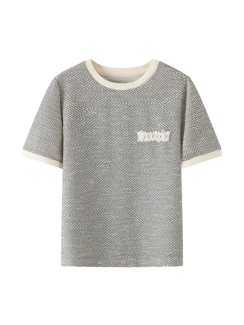 Tweed half sleeve pearl T-shirt in 2 colors