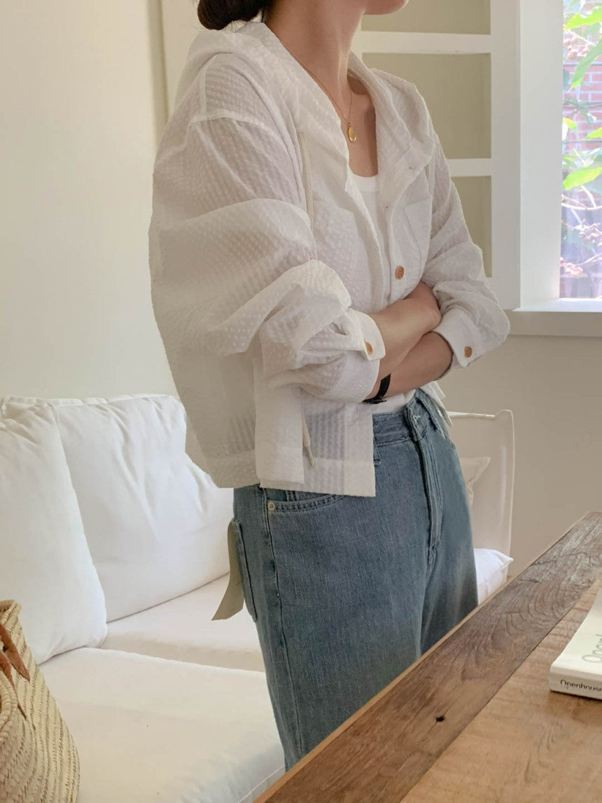 Hooded striped blouson in 2 colors