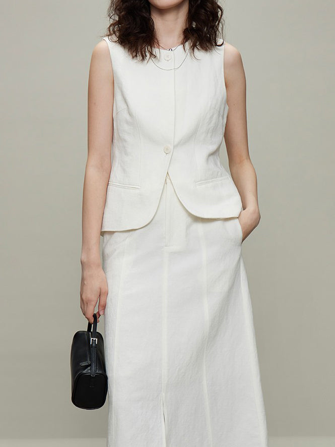 No-collar linen gilet (can be paired)