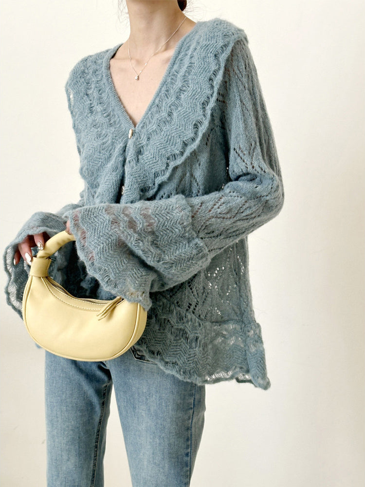 <先行公開>Vネックフリルデザインメッシュニット　2色入 - SonderSable