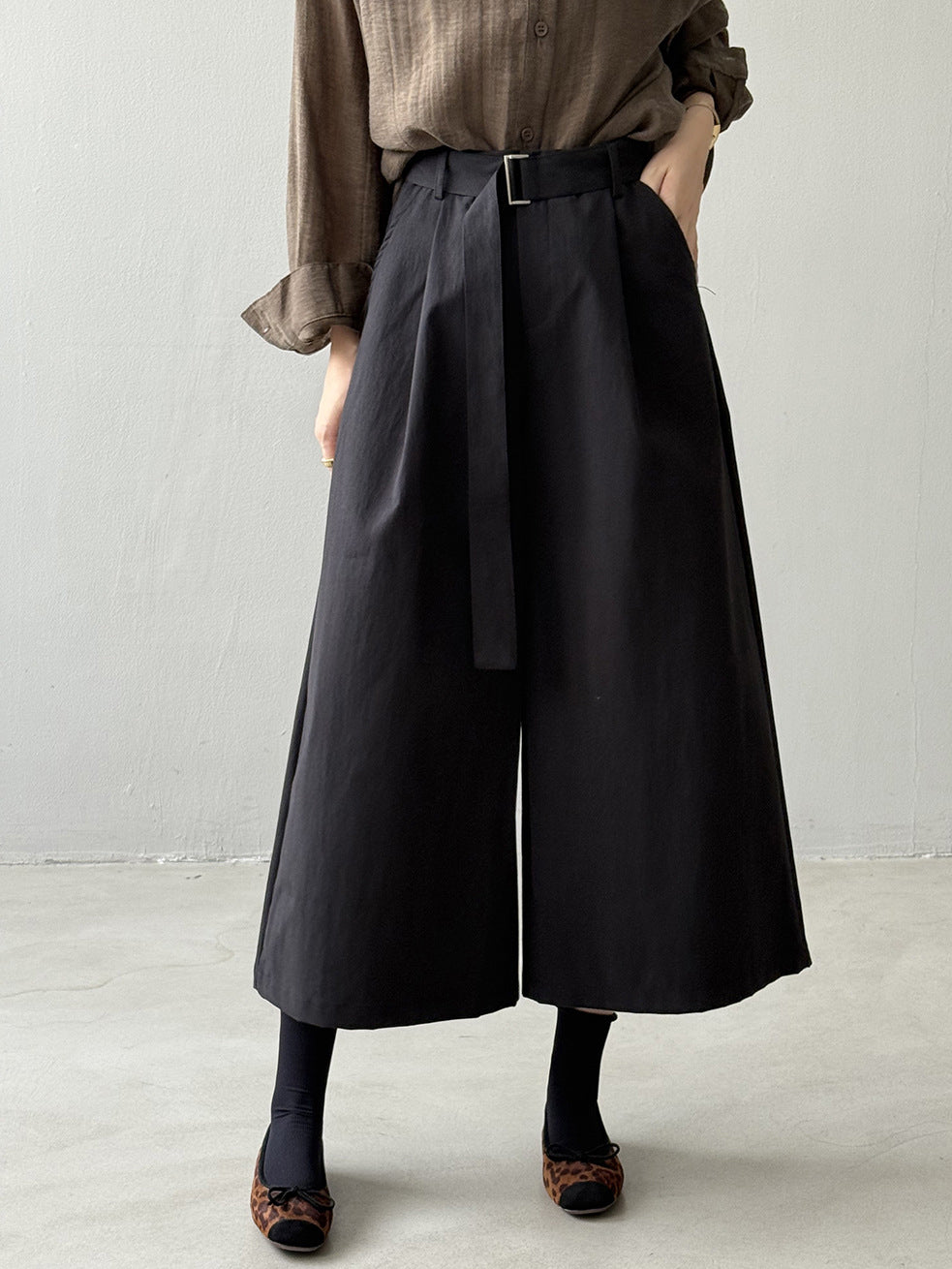 Buckle Belt 8-Length Wide Pants (3 Colors)