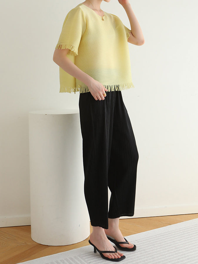 フリンジヘムプリーツTシャツ　7色入 - SonderSable