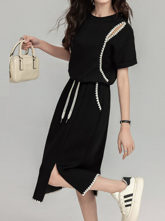 配色シェルステッチTシャツ＋イージースカートSET　2色入 - SonderSable