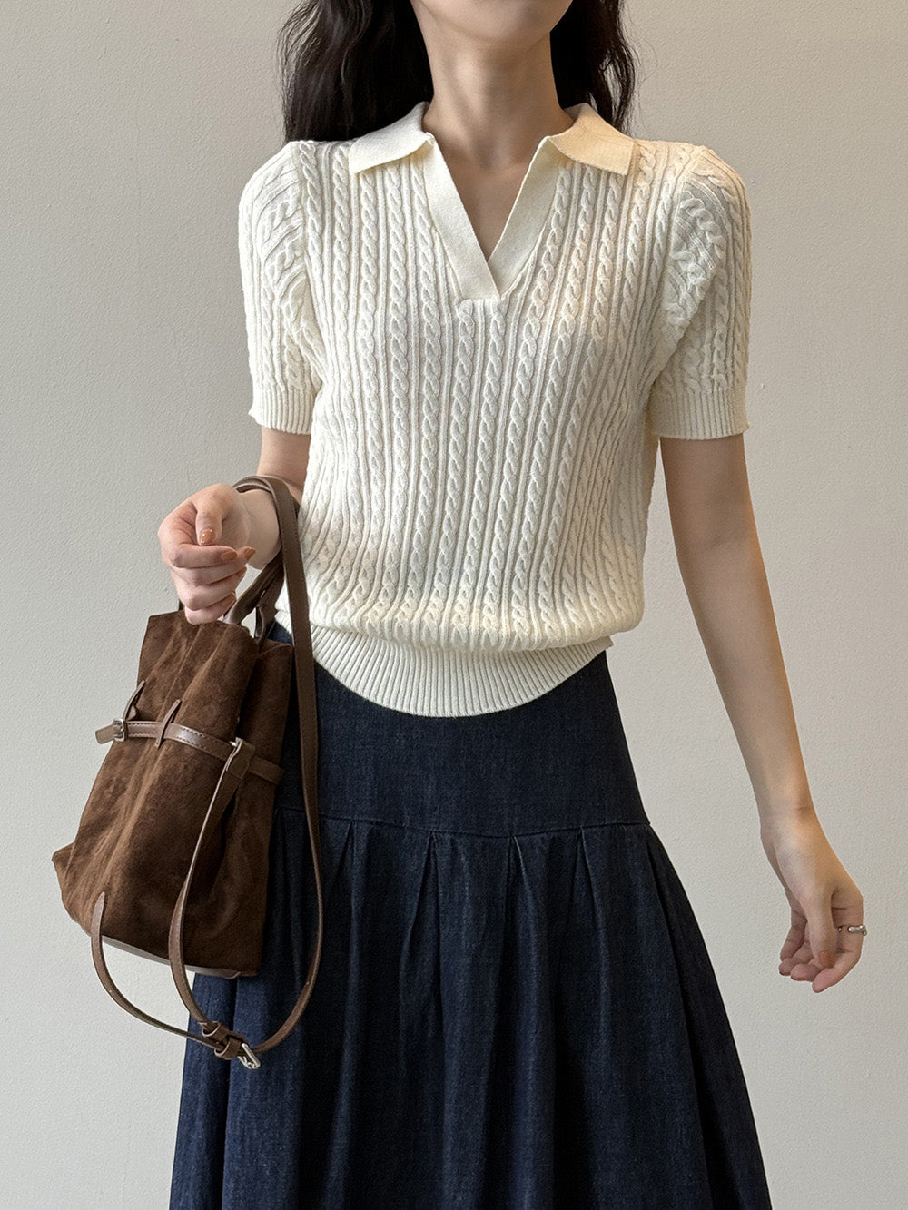 Skipper color Aran pattern knit 3 colors