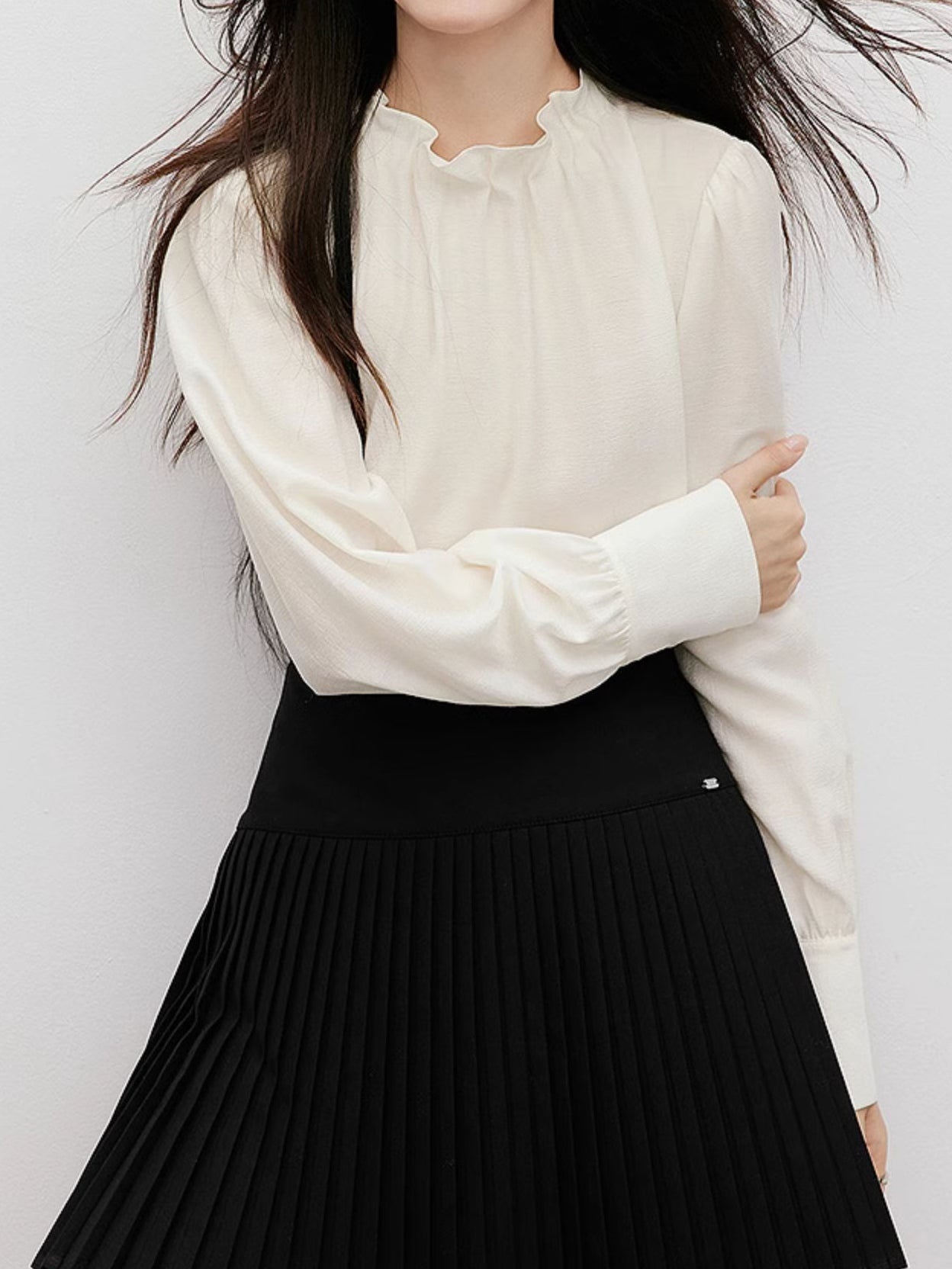 Frill neck smock blouse (2 colors)