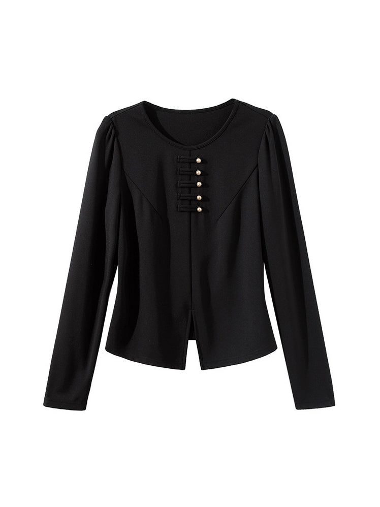 China button front slit cut and sewn in 2 colors