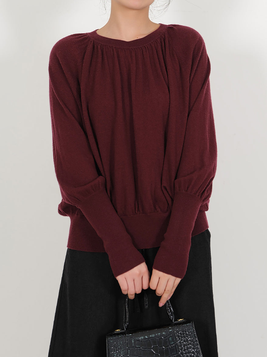 Raglan Sleeve Gathered Wool Knit (4 Colors)