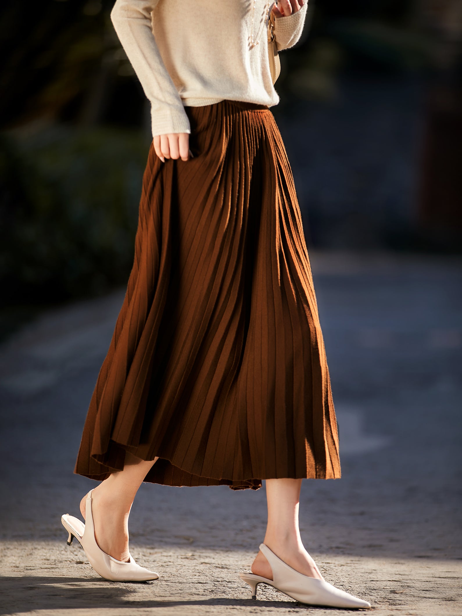 Knit pleated flared skirt (2 colors)