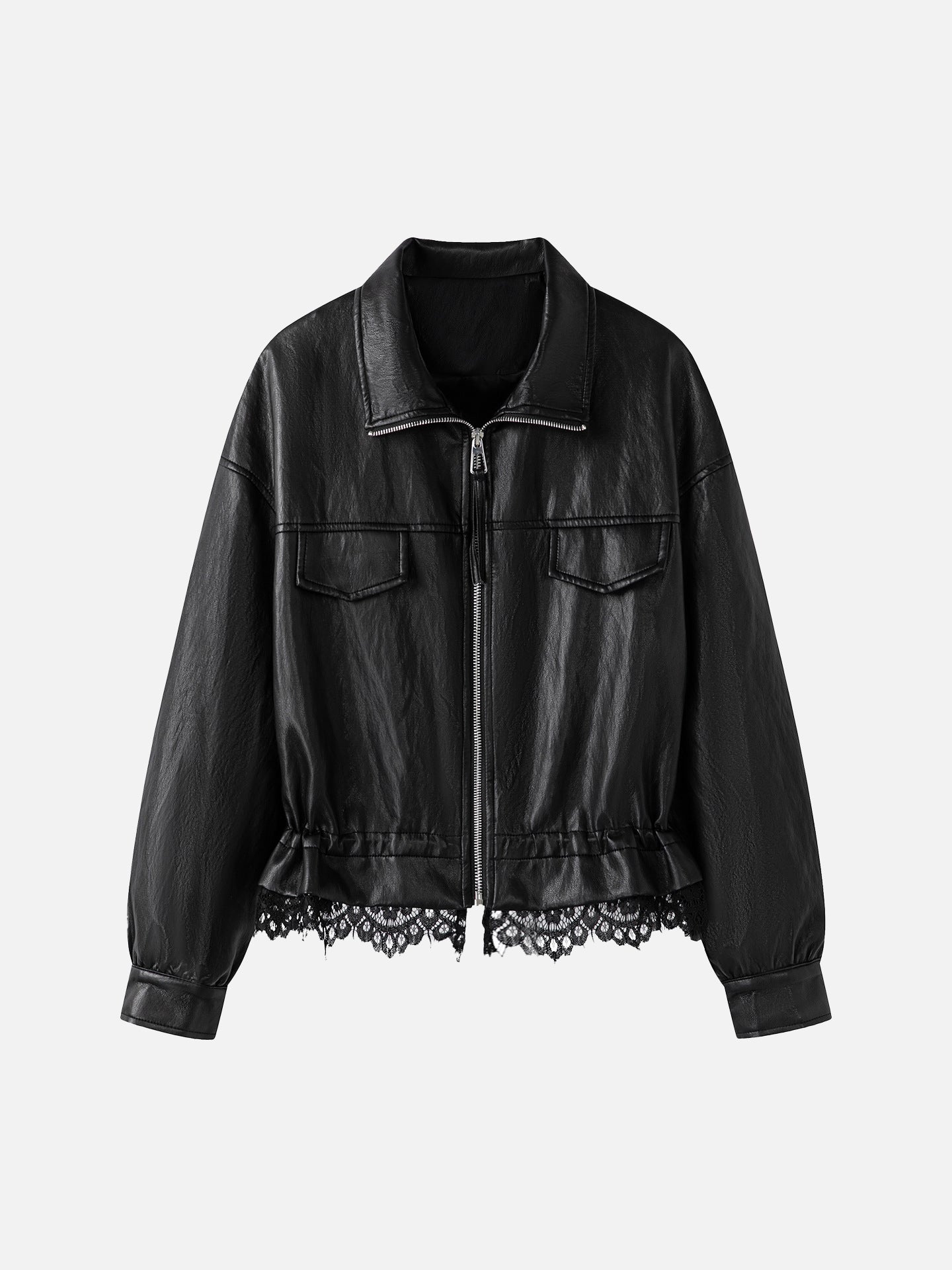レースドッキングジップアップレザージャケット