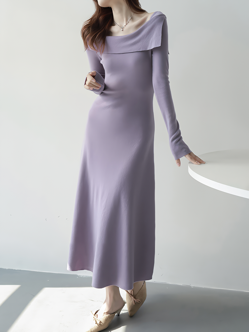 Flap cut open collar knit dress (5 colors)