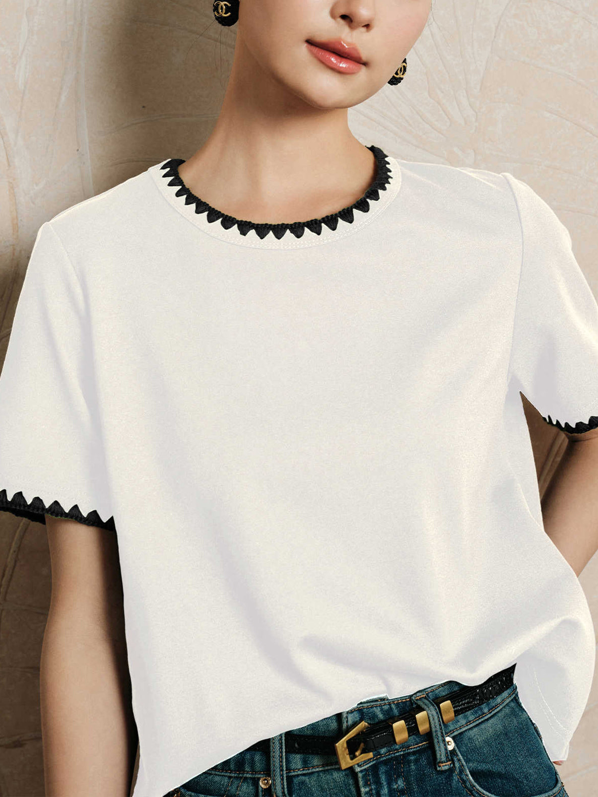 Bicolor shell stitch T-shirt, 3 colors