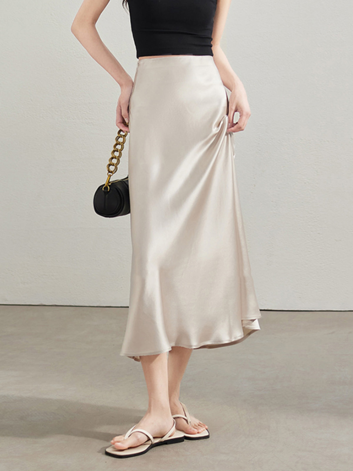 Shiny satin flare skirt in 3 colors