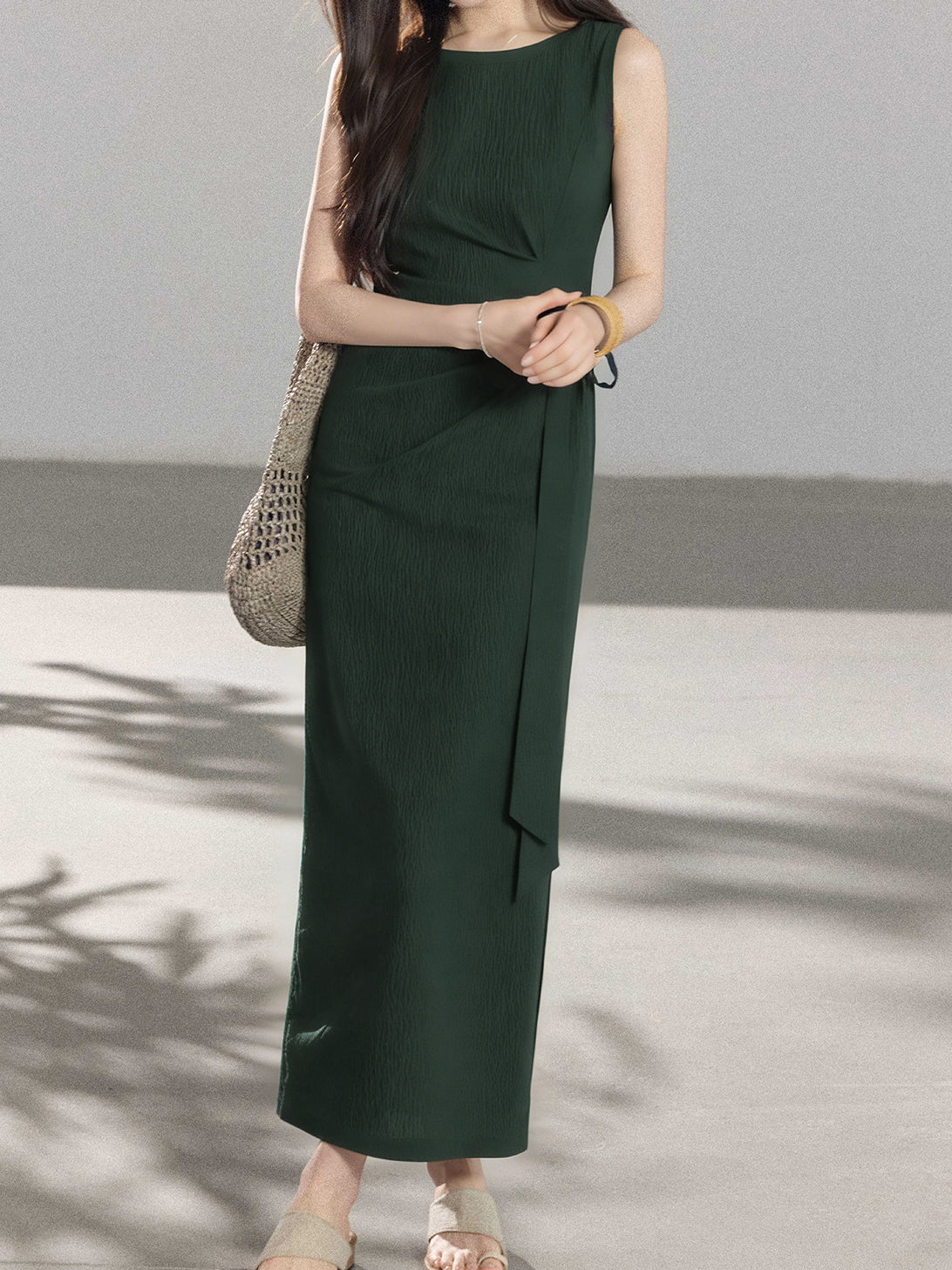 Side-ribbon tank long dress (5 colors)
