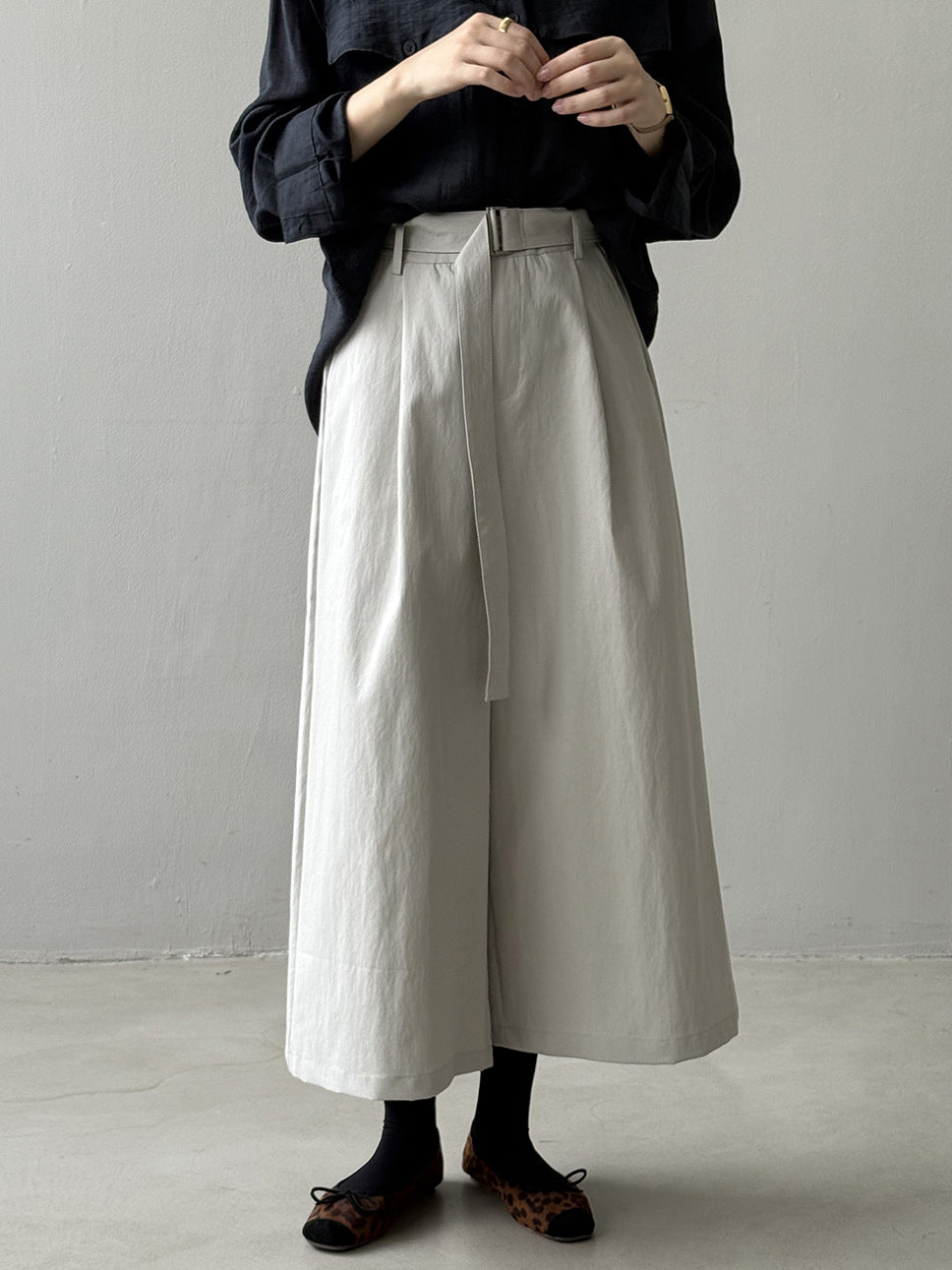 Buckle Belt 8-Length Wide Pants (3 Colors)