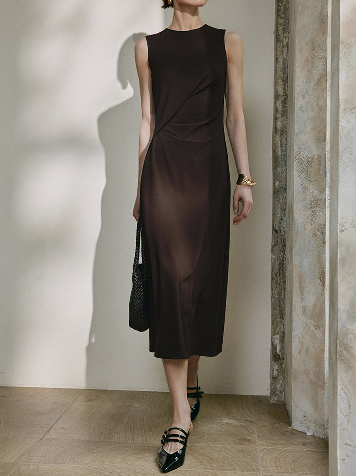 Side Draped Sleeveless Dress, available in 2 colors