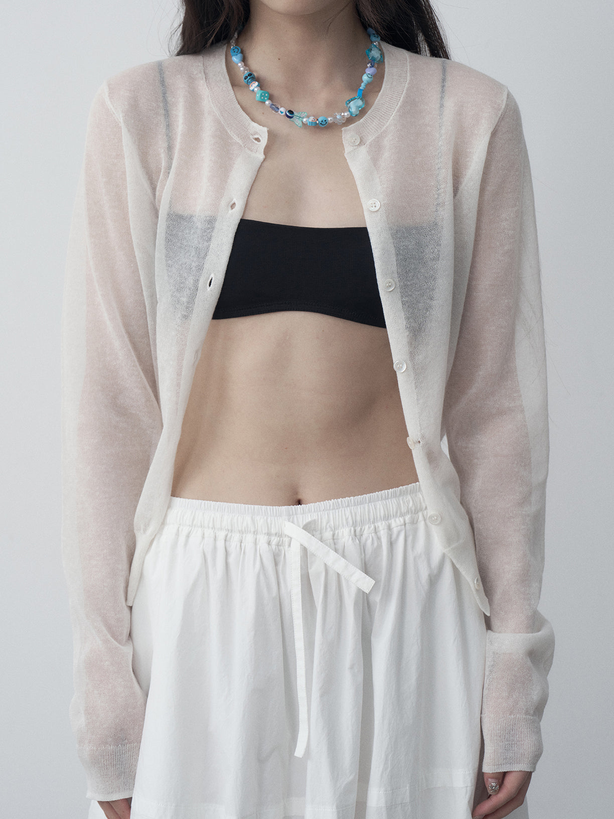 クルーネックシアーカーディガン　4色入