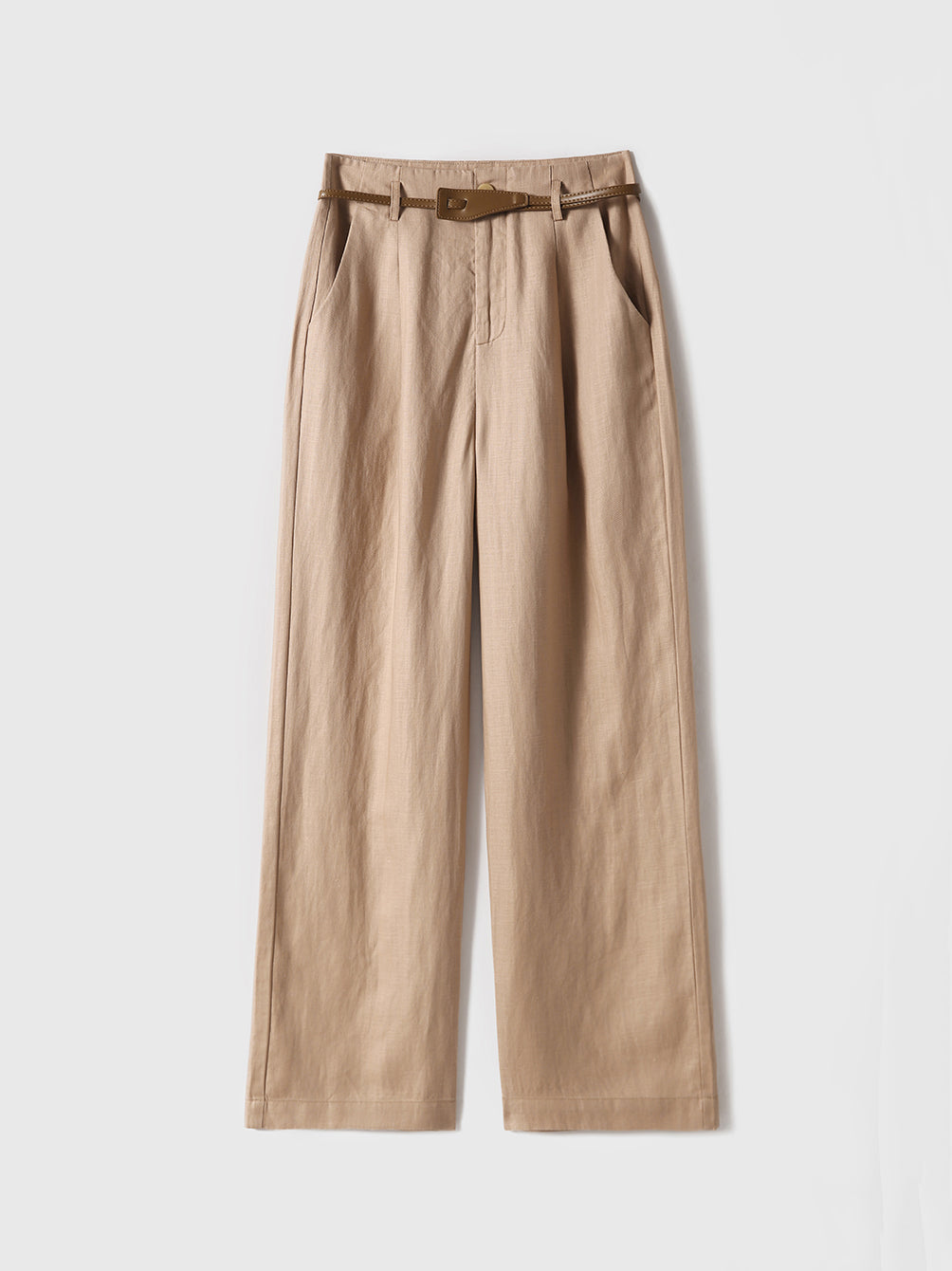 Leather belt linen wide pants 3 colors