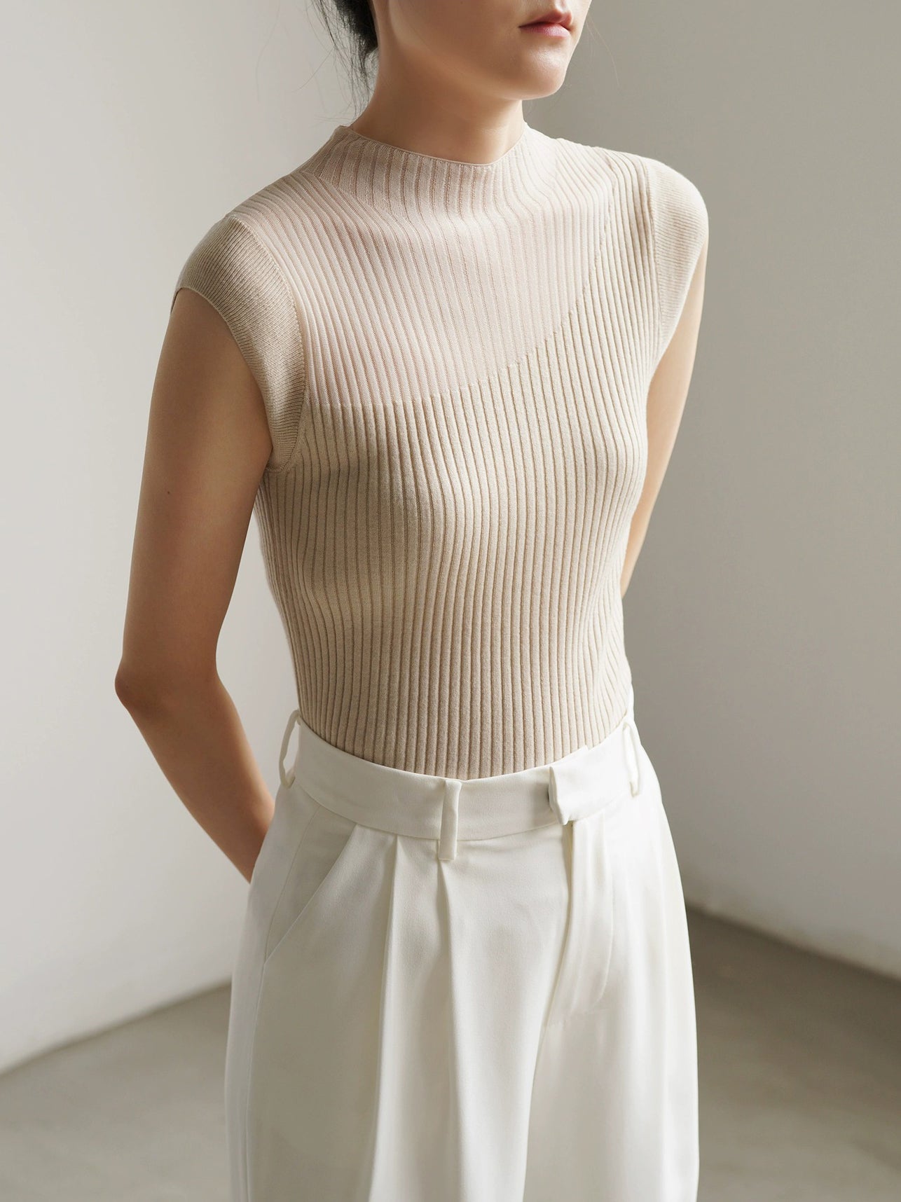 Sheer sleeveless rib knit in 5 colors