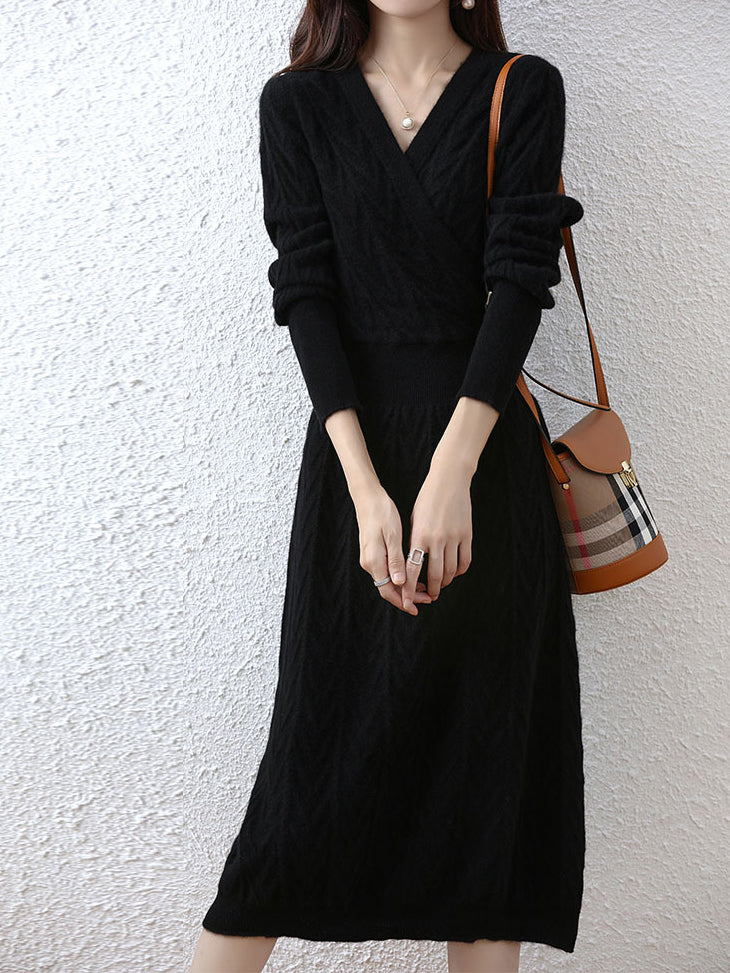 Front cross cable knit dress in 3 colors