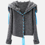 セーラーカラー編み込みロングリボンニットカーディガン　3色入 - SonderSable