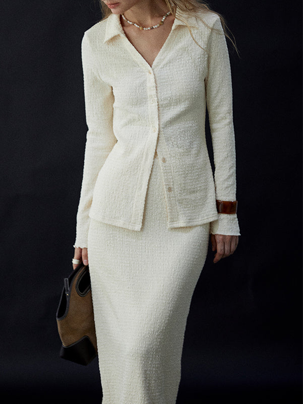 Collared Textured Shirt (2 colors available) <Can be coordinated>