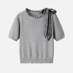 スカーフデザイン半袖ニット　3色入 - SonderSable