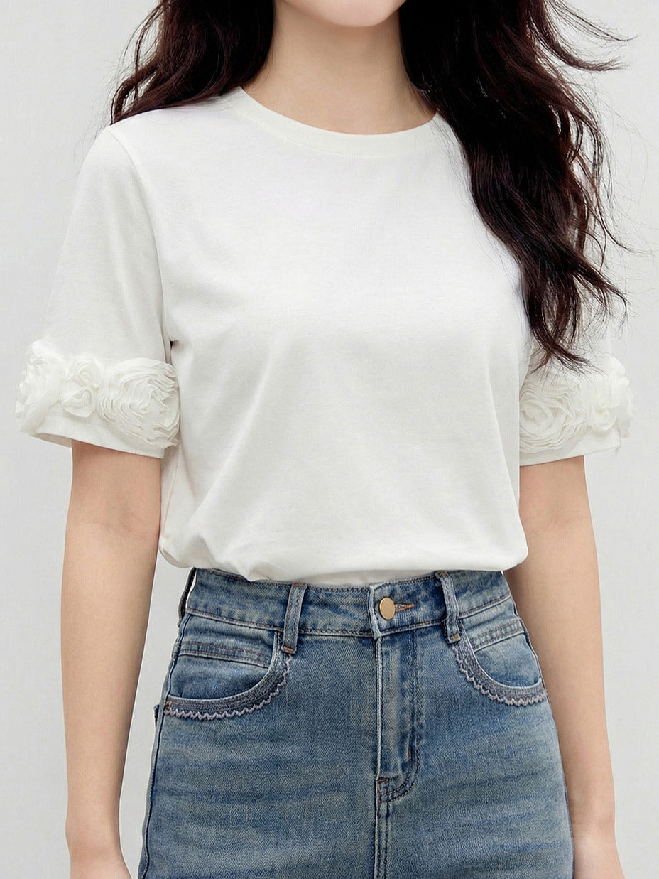 立体フラワードッキング袖Tシャツ - SonderSable