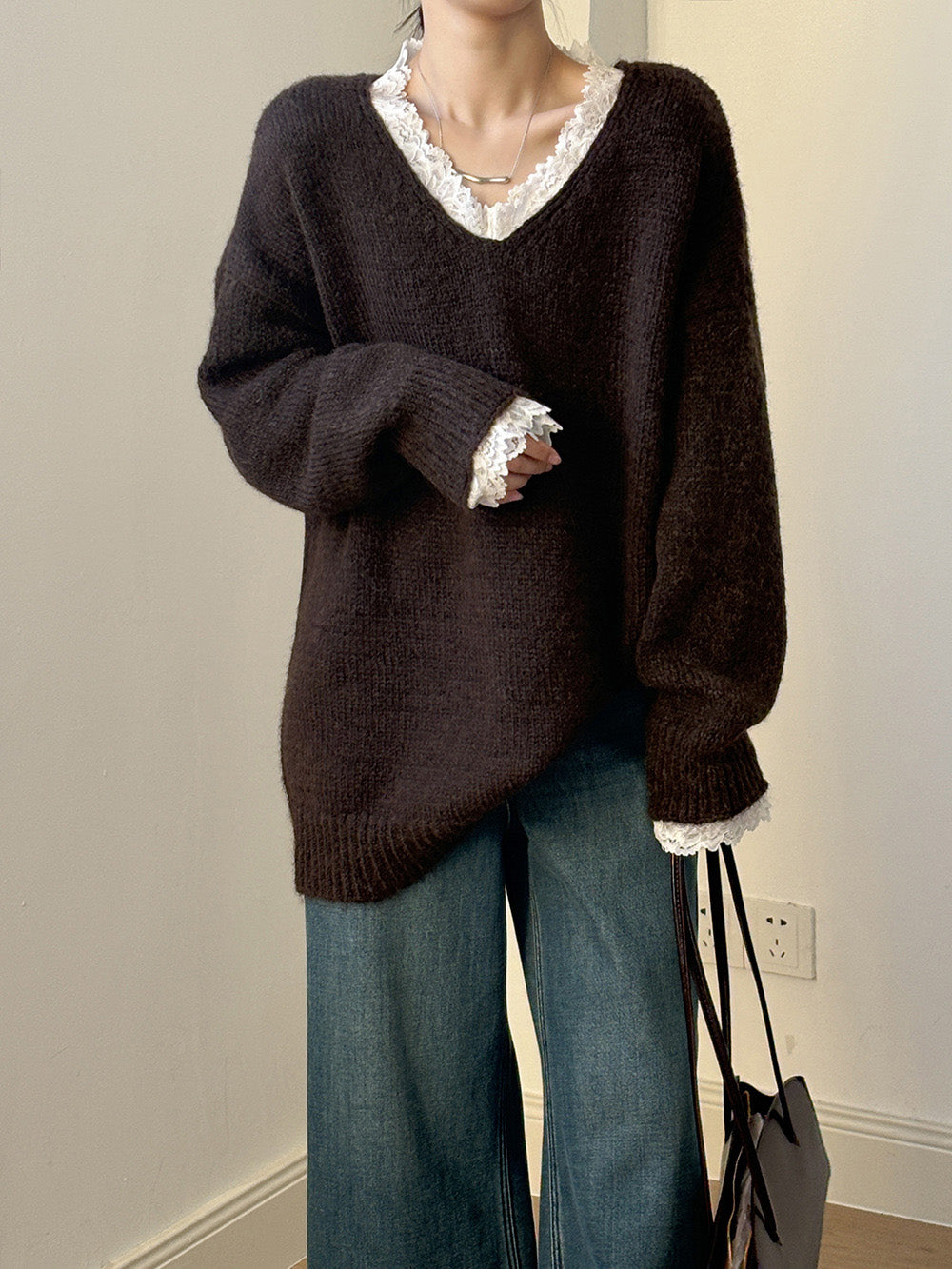 Lace docking oversized knitwear (3 colors)